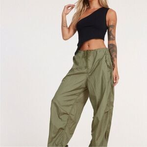 Motel Rocks Olive Green Parachute Baggy Pants XS